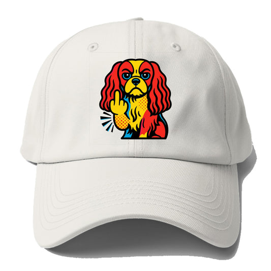 Cavalier King Charles Spaniel with long ears, regal paw giving finger - Baseball Cap For Big Heads - Off White
