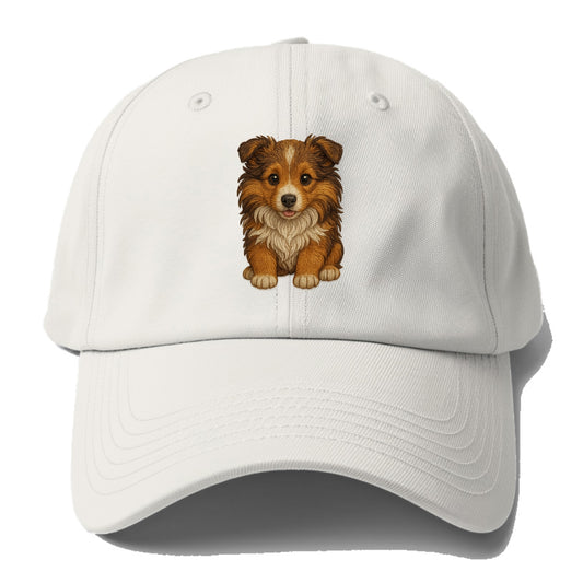 Baby Shetland Sheepdog Puppy - mini collie look, flowing mane, intelligent eyes, - Baseball Cap - Off White