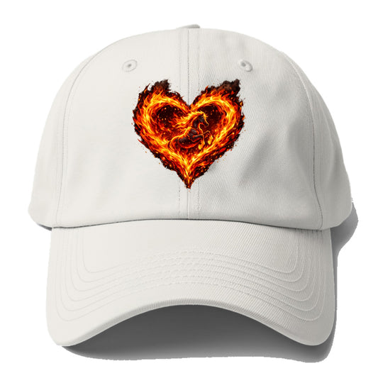 HEART OF FIRE | Flaming heart with horse silhouette inside | Passion embodied | Love - Baseball Cap - Off White