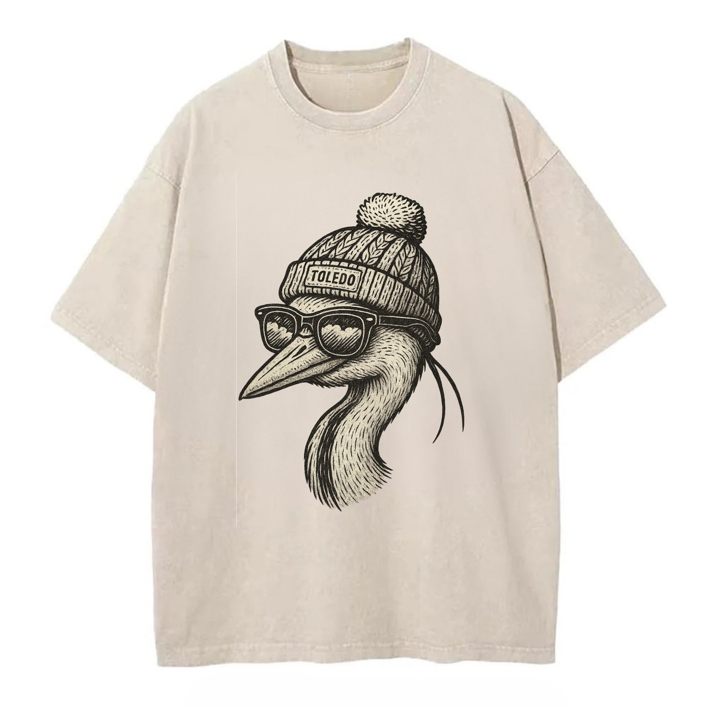 Toledo Great Blue Heron wearing Toledo b - Vintage T-shirt - Off White