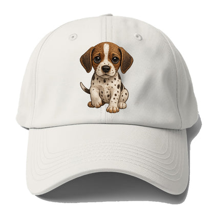 Baby Pointer Puppy - spotted coat, noble stance, alert eyes, front-facing, pointing - Baseball Cap - Off White