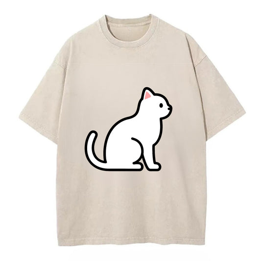 Domestic Shorthair - White classic flat side profile - Vintage T-shirt - Off White