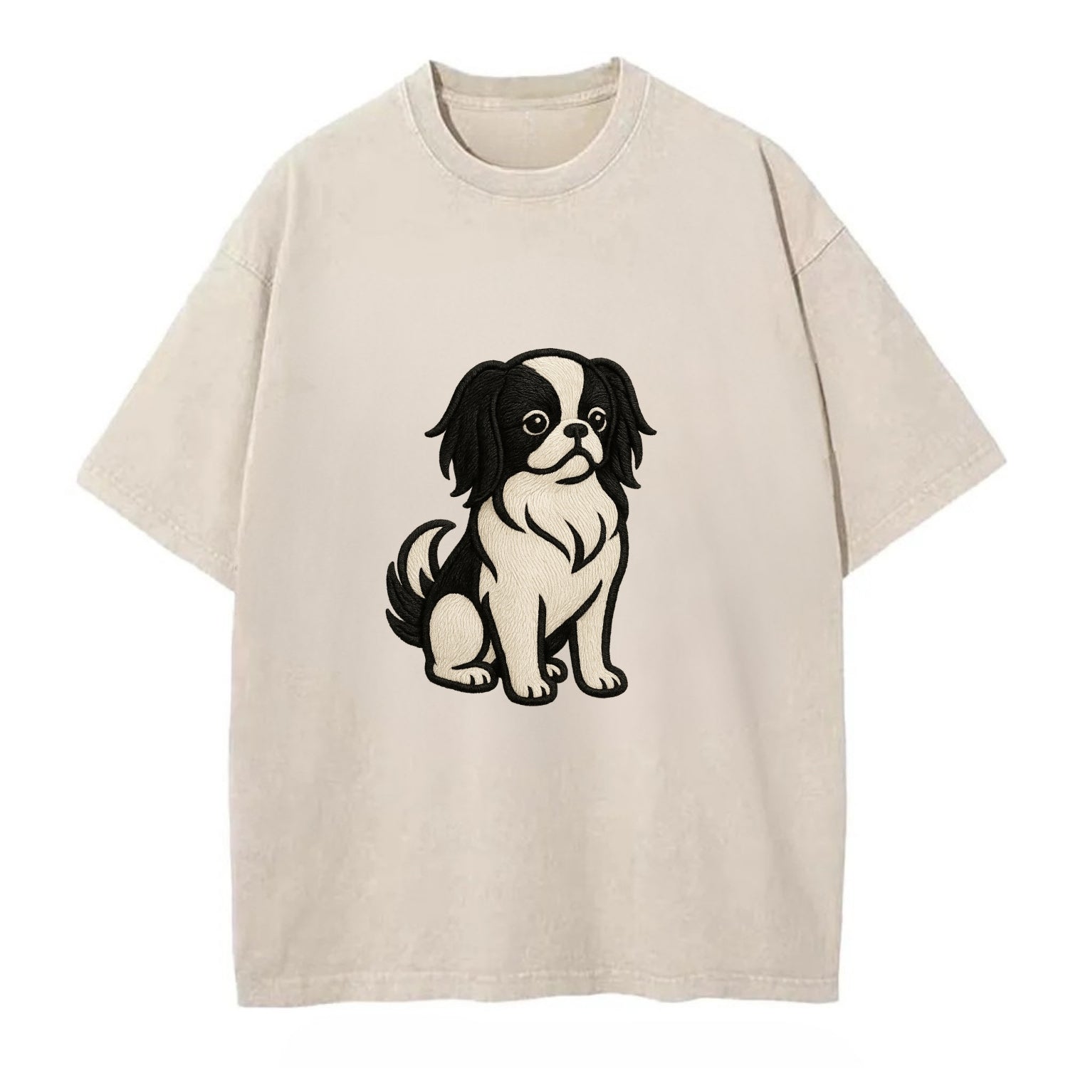 Japanese Chin - Black and white sitting Vintage T-shirt - Off White