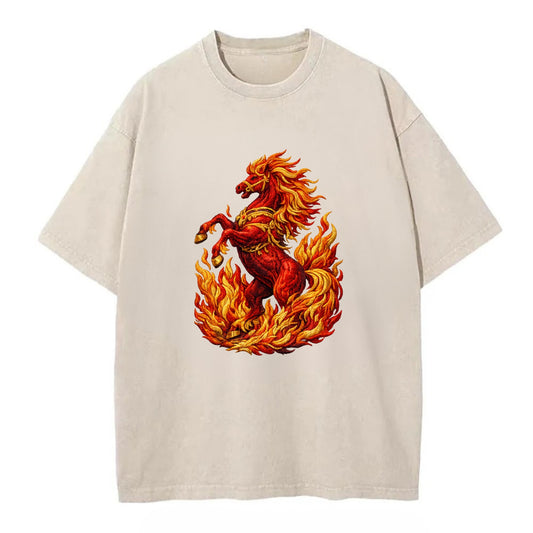 VICTORY BLAZE | Triumphant rearing horse in flames | Achievement celebration | - Vintage T-shirt - Off White