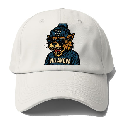 Villanova Wildcat wearing Villanova beanie with V patch - Baseball Cap - Off White
