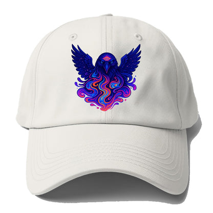 Mysterious raven with feathers showing future visions in neon colors, wings spread - Baseball Cap - Off White