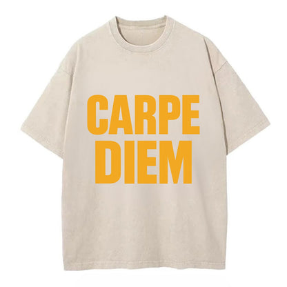 Bold typography design - "CARPE DIEM" - seize the day - Vintage T-shirt - Off White