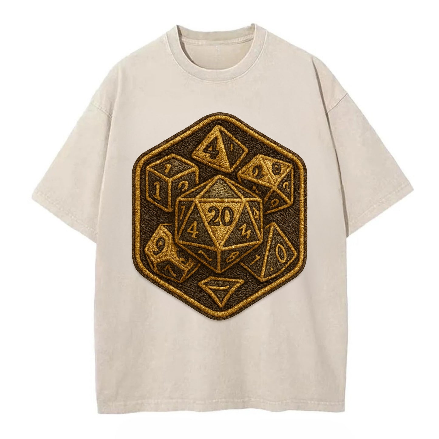 Dice set for tabletop gaming - RPG enthusiast - Vintage T-shirt - Off White