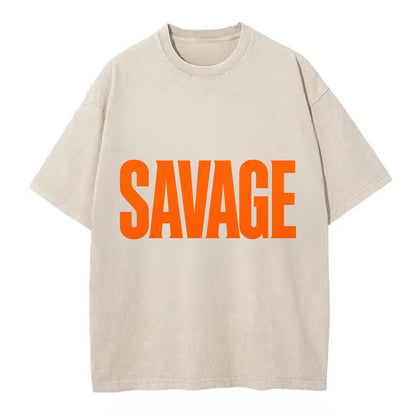 Bold typography design - "SAVAGE" - fierce attitude, taking no prisoners - Vintage T-shirt - Off White