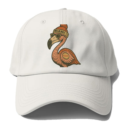 Miami Flamingo wearing Miami beanie with pom pom and wayfarer sunglasses - Baseball Cap - Off White