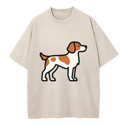 Brittany Spaniel - Orange and white flat side profile - Vintage T-shirt - Off White