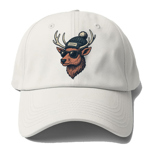 Flagstaff Elk wearing Flagstaff beanie with pom pom and wayfarer - Baseball Cap For Big Heads