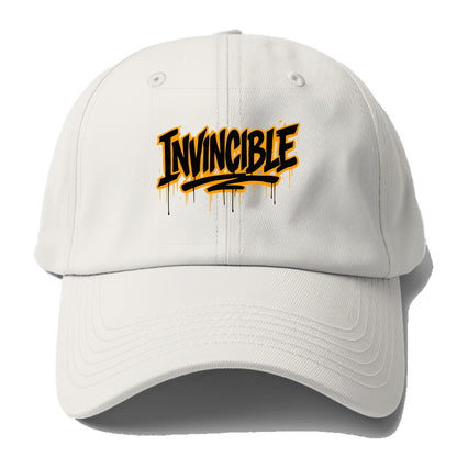 Bold typography design - "INVINCIBLE" - cannot be defeated, unconquerable - Baseball Cap - Off White