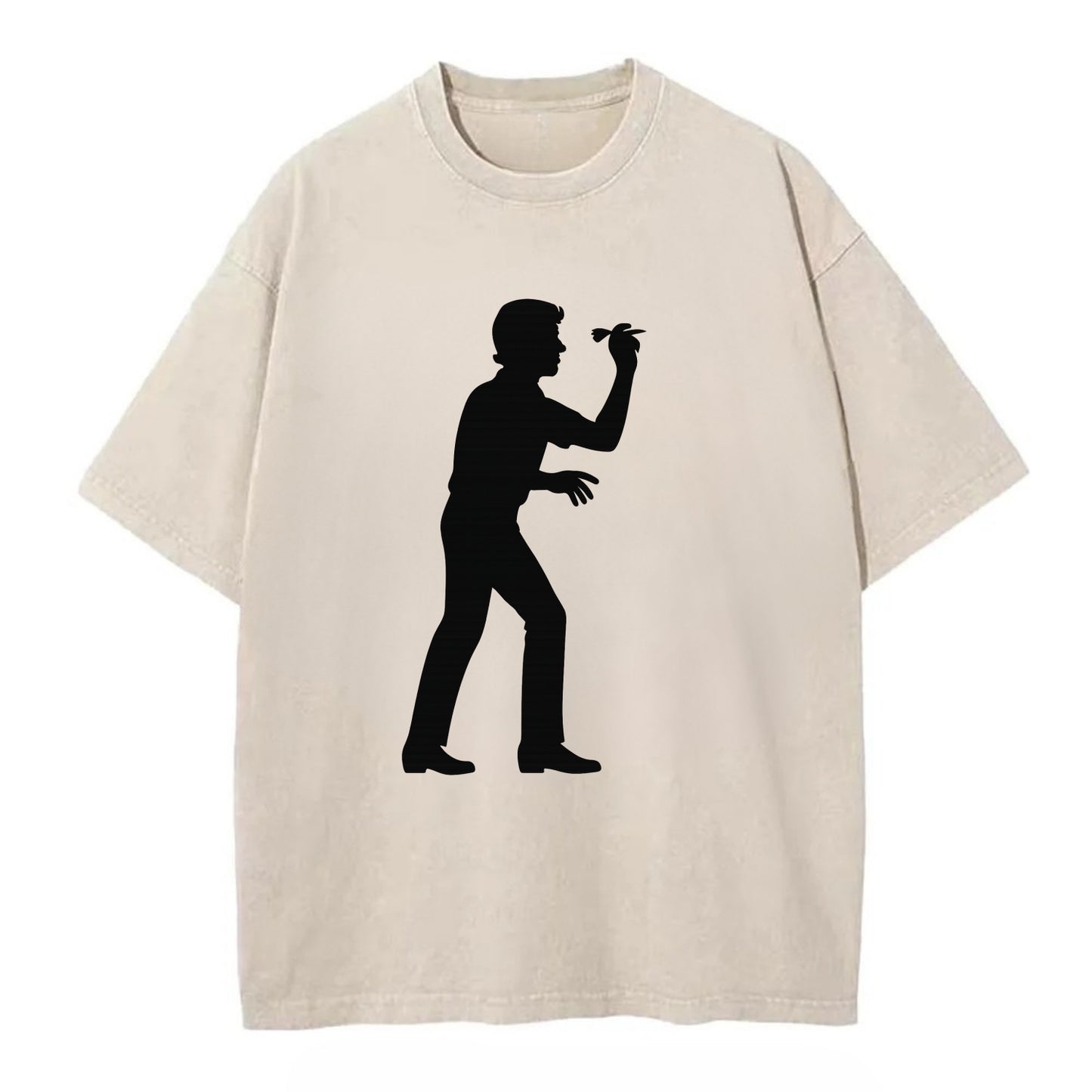 Darts player in throwing stance - Vintage T-shirt - Off White