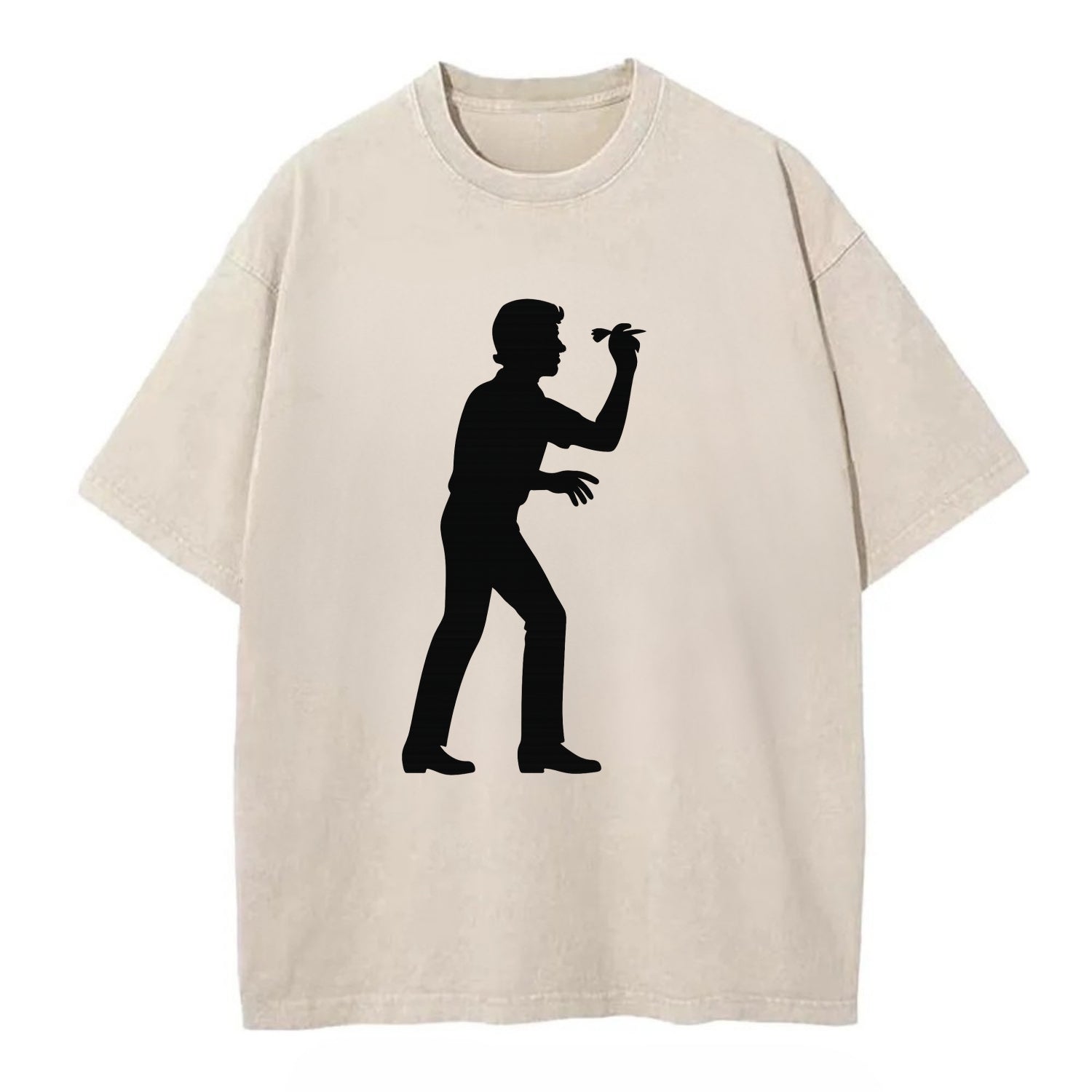 Darts player in throwing stance - Vintage T-shirt - Off White