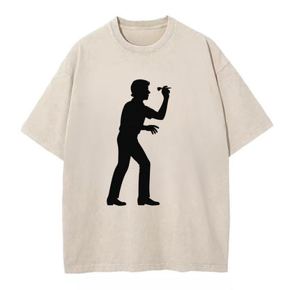 Darts player in throwing stance - Vintage T-shirt - Off White