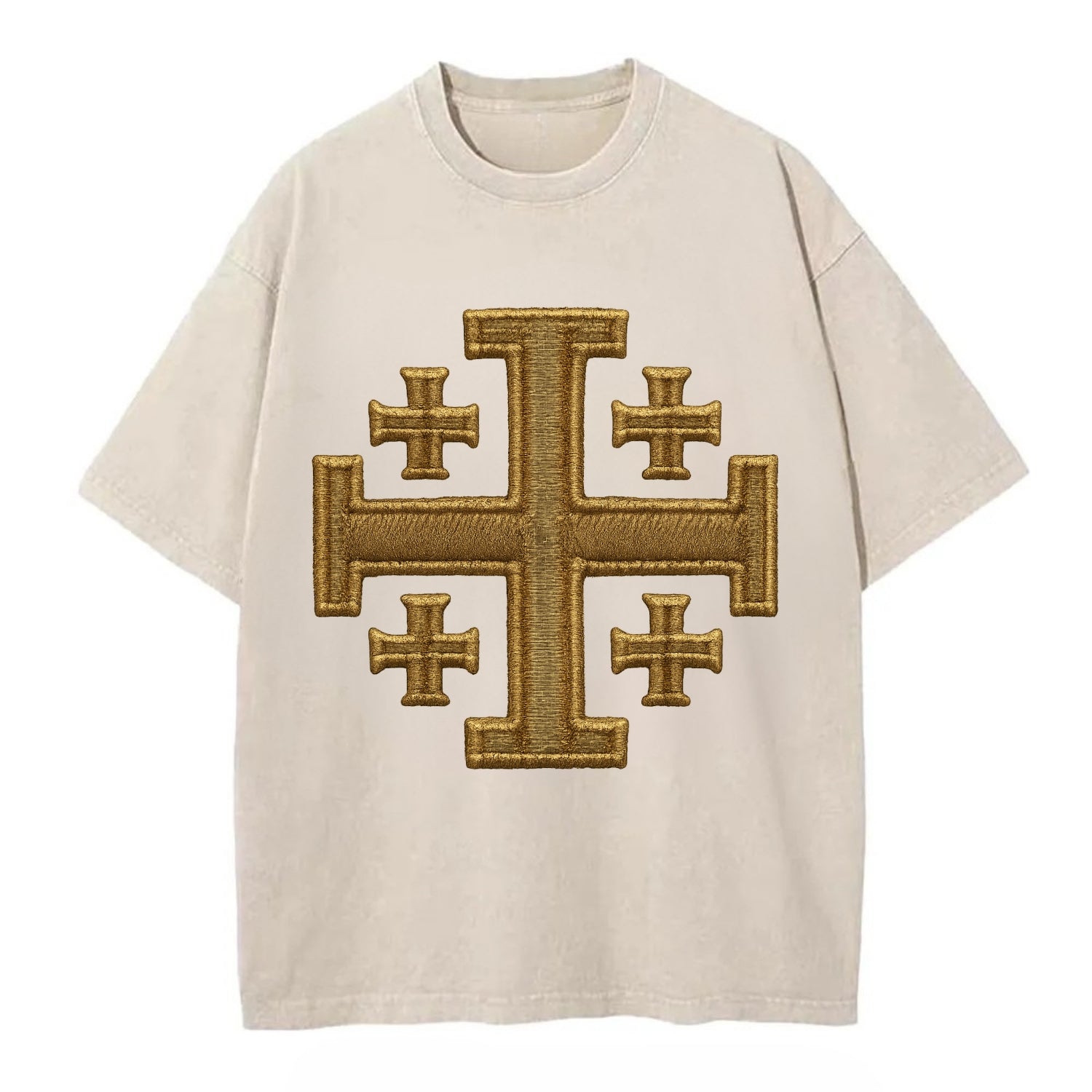 Jerusalem Cross  - Vintage T-shirt - Off White