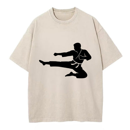 Martial artist flying kick - Vintage T-shirt - Off White
