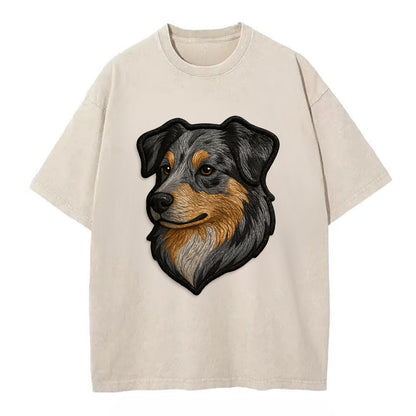 Australian Shepherd - Modern merle patte - Vintage T-shirt - Off White