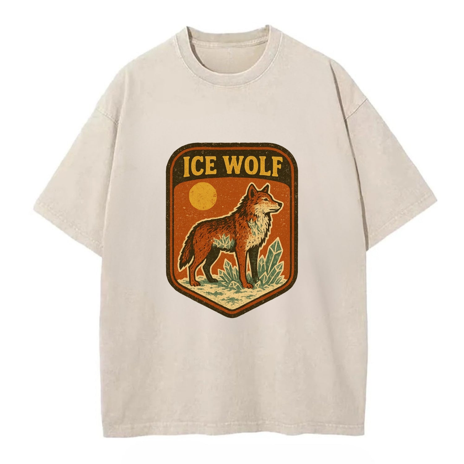 Ice Wolf Crystal  - Vintage T-shirt - Off White