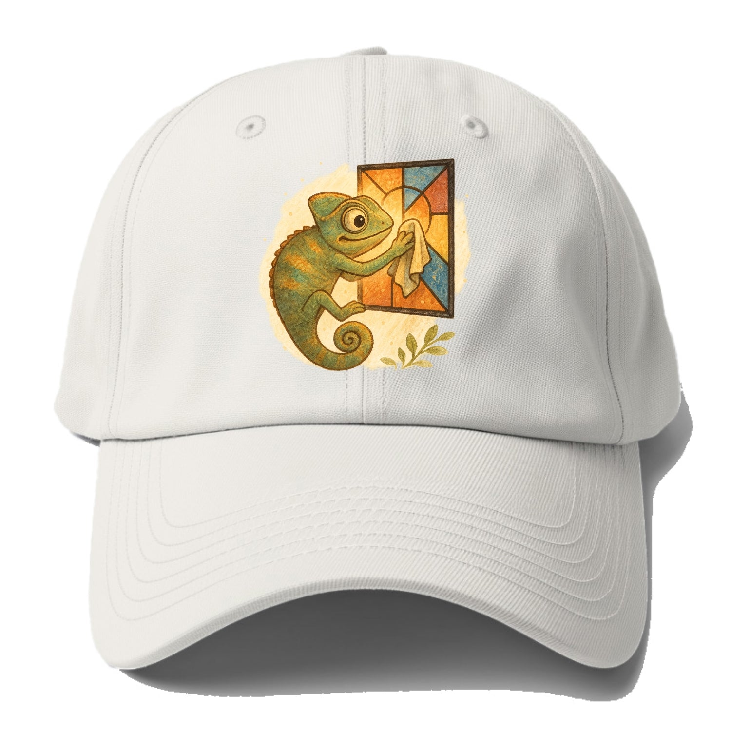 Chameleon blending into a stained-glass window it is polishing with - Baseball Cap For Big Heads - Off White