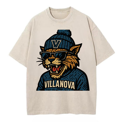 Villanova Wildcat wearing Villanova beanie with V patch - Vintage T-shirt - Off White