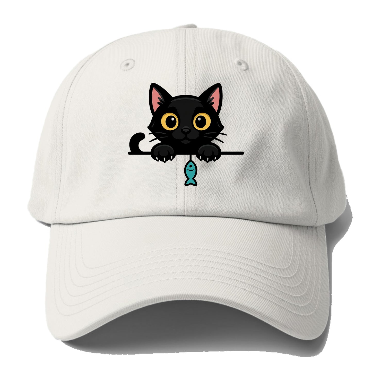 Midnight the black cat holding a tiny yarn ball between both paws - Baseball Cap For Big Heads - Off White