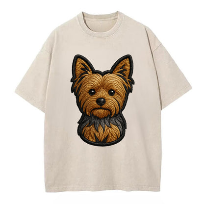 Yorkshire Terrier - Modern tiny dog logo - Vintage T-shirt - Off White