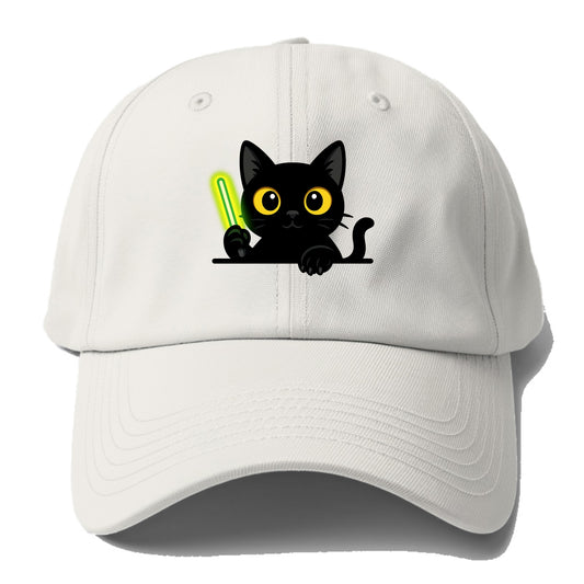 Midnight the black cat fist bumping the viewer with right paw extended. - Baseball Cap For Big Heads - Off White