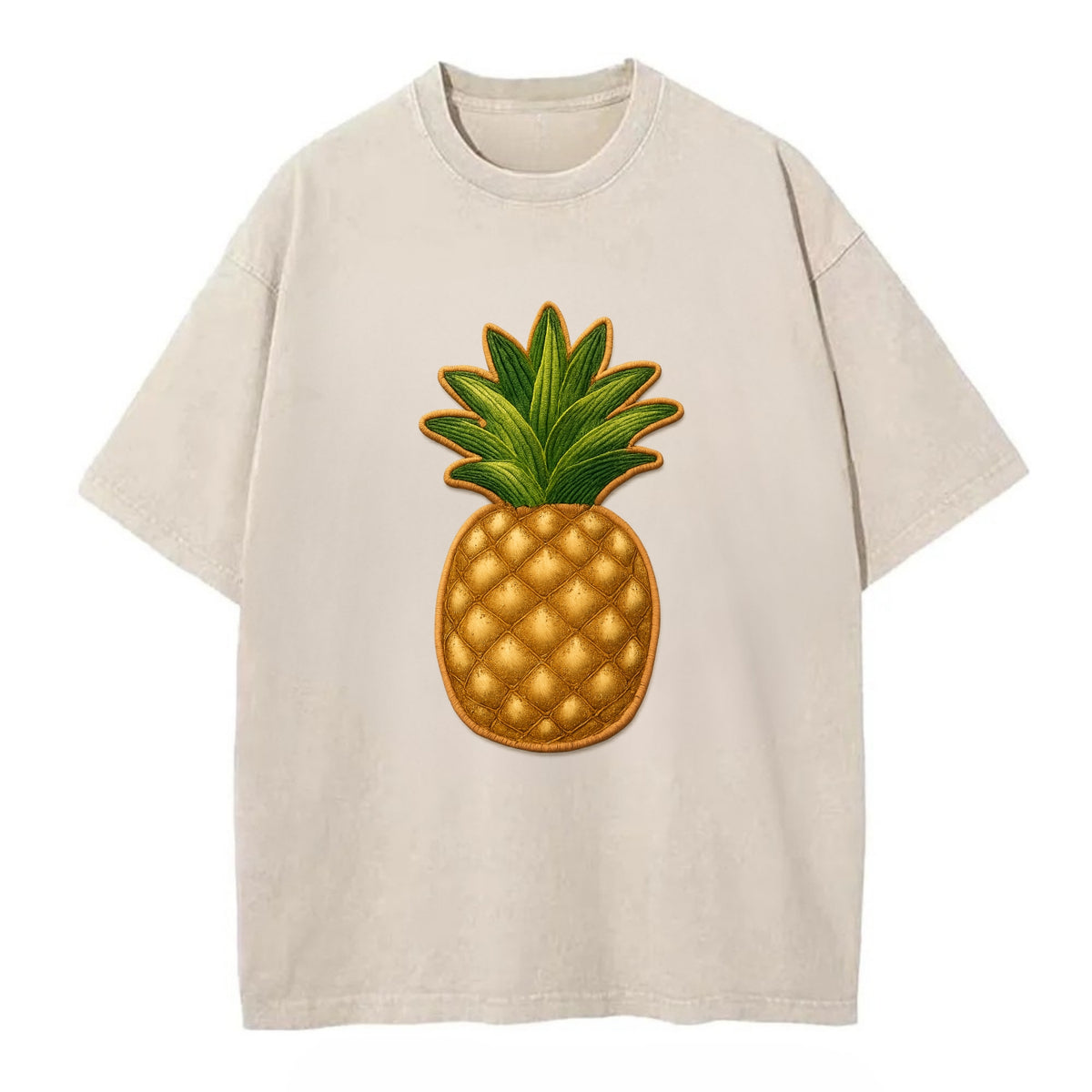 PINEAPPLE CROWN - tropical fruit in yellow and green , hospitality - Vintage T-shirt - Off White