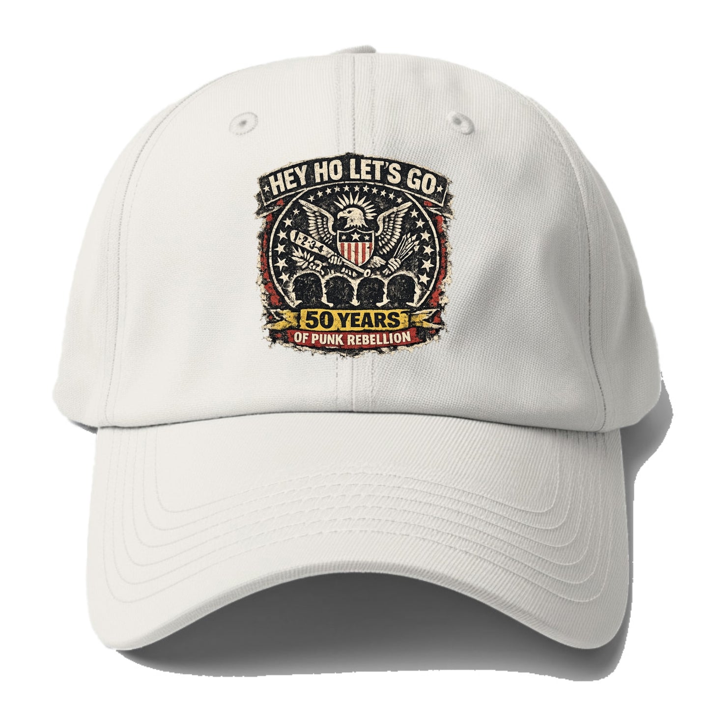 RAMONES LEGACY | Hey Ho Let's Go typography | Presidential seal parody | Four heads - Baseball Cap - Off White