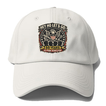 RAMONES LEGACY | Hey Ho Let's Go typography | Presidential seal parody | Four heads - Baseball Cap - Off White