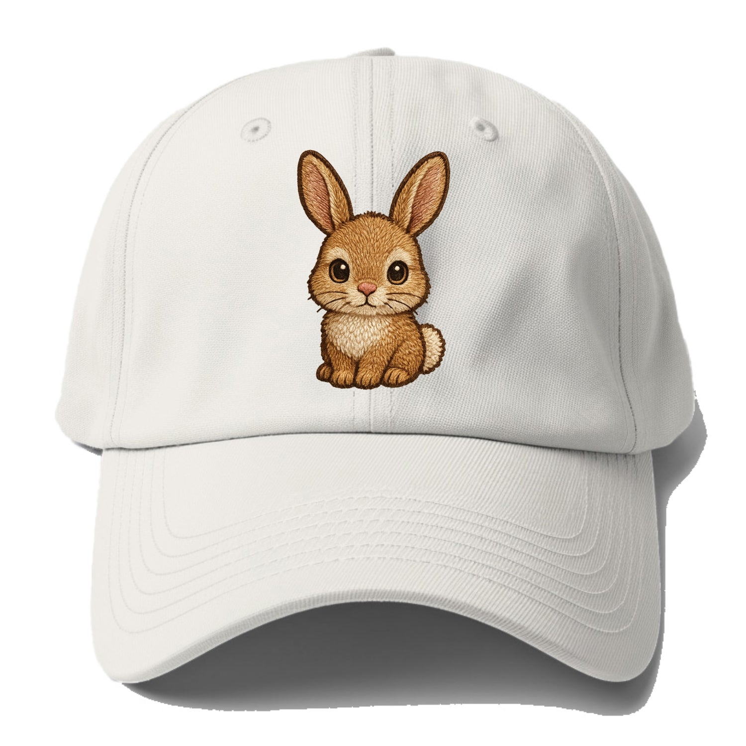 Baby Rabbit - long ears, fluffy white tail, pink nose, large brown eyes, - Baseball Cap - Off White