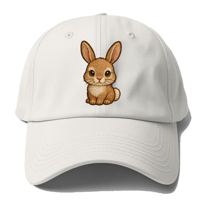 Baby Rabbit - long ears, fluffy white tail, pink nose, large brown eyes, - Baseball Cap - Off White