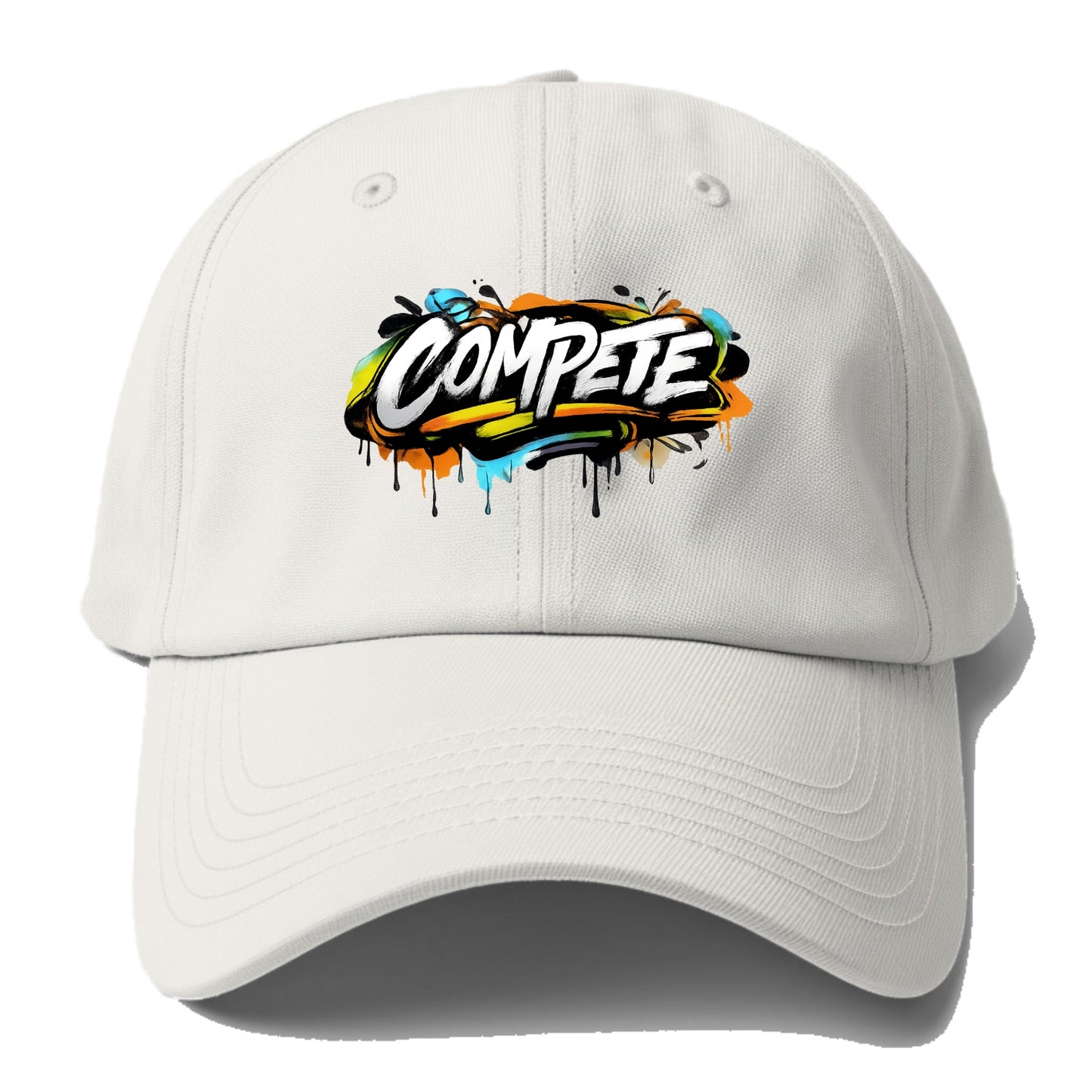 Bold typography design - "COMPETE" - competitive spirit, love the game - Baseball Cap For Big Heads - Off White