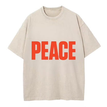 Bold typography design - "PEACE" - inner calm, tranquility, serenity - Vintage T-shirt - Off White