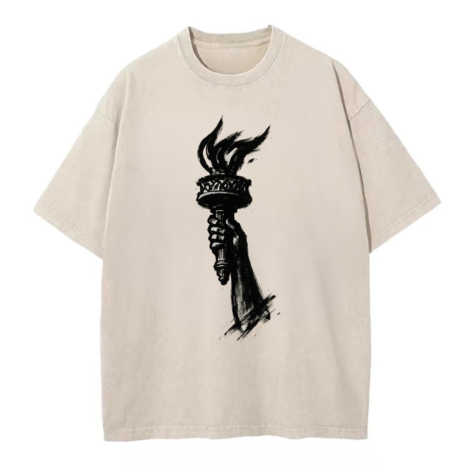 Statue of Liberty torch - freedom and democracy ink painting - Vintage T-shirt - Off White