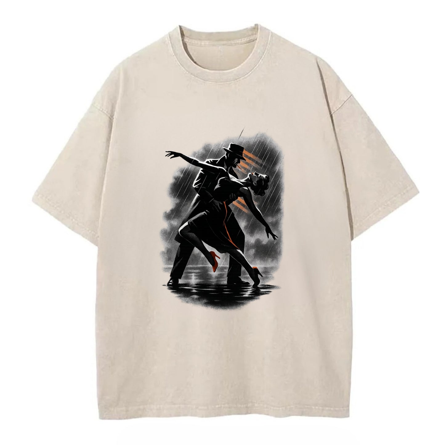 romantic dance pose with woman lifted in the air at lakeside - Vintage T-shirt - Off White