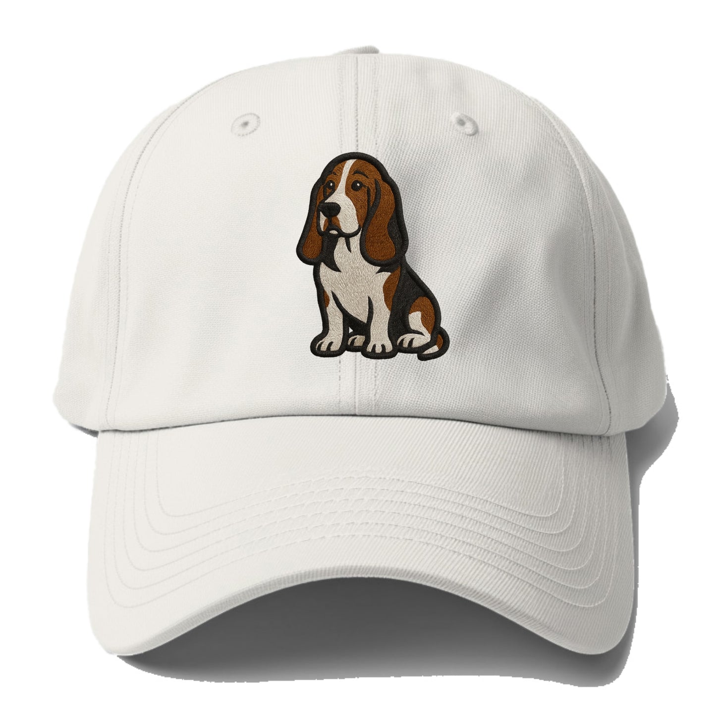 Basset Hound - Tri-color embroidered sit Baseball Cap For Big Heads - Off White