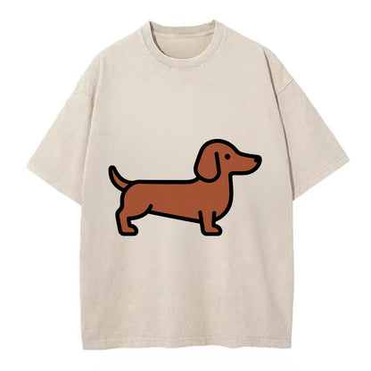 Dachshund - Red/brown smooth flat side profile - Vintage T-shirt - Off White