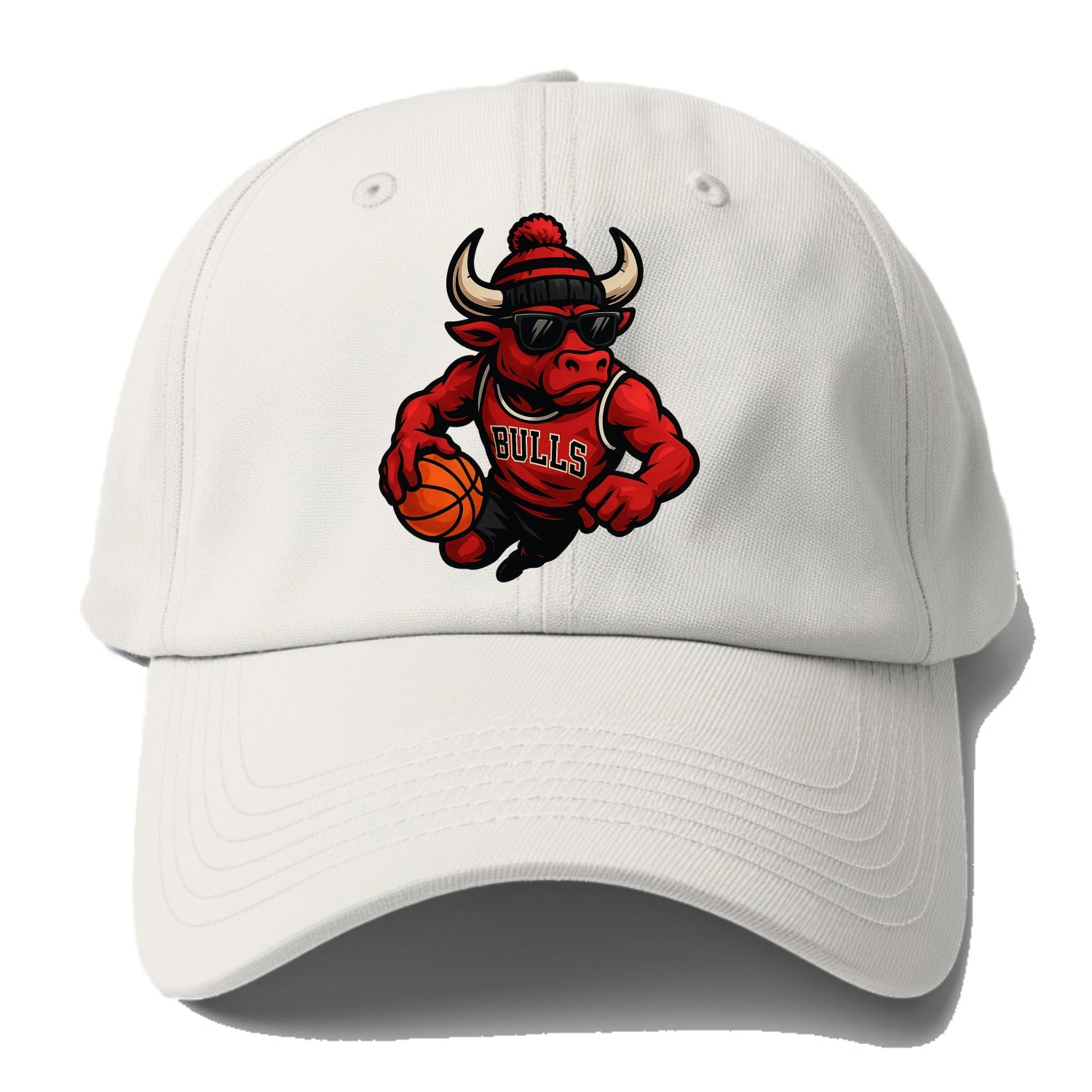 Chicago Bull wearing Bulls red and black beanie with horns design and wayfarer - Baseball Cap - Off White