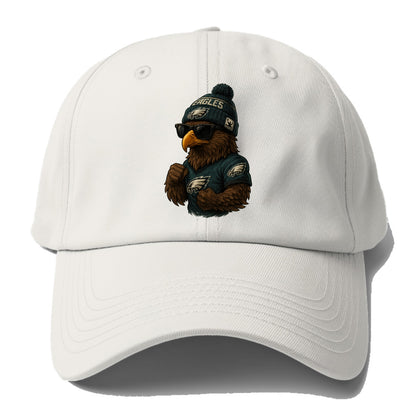Philly Hawk wearing Eagles beanie with Rocky patch and wayfarer sunglasses - Baseball Cap - Off White