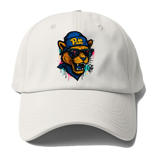 Pittsburgh Panther wearing Pitt beanie with script patch - Baseball Cap For Big Heads - Off White