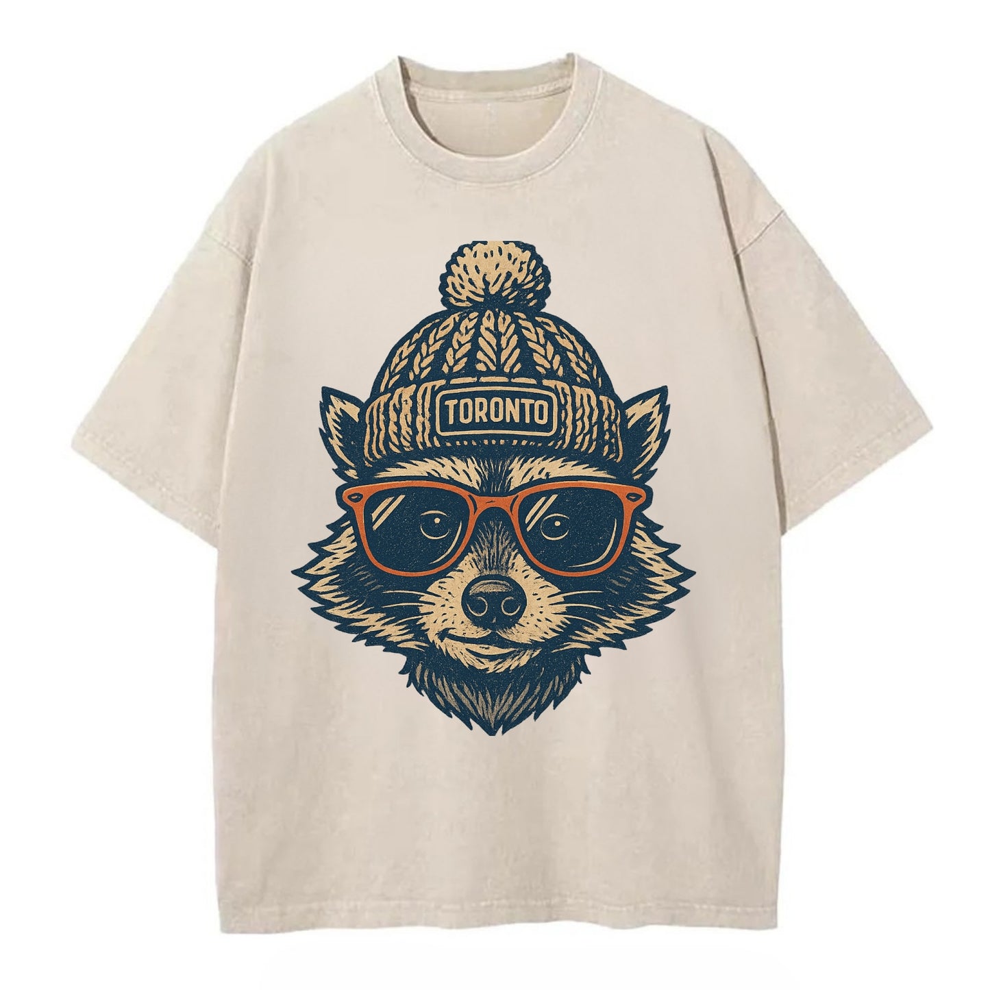 Toronto Raccoon wearing Toronto beanie w - Vintage T-shirt - Off White