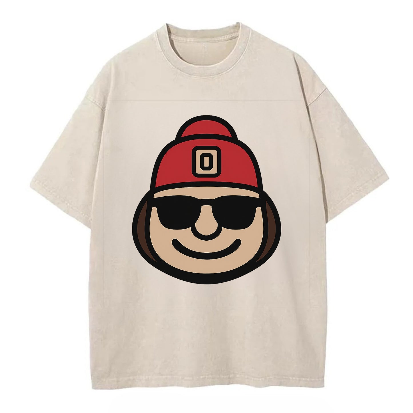 Columbus Brutus wearing Ohio State beanie with Block O patch - Vintage T-shirt - Off White