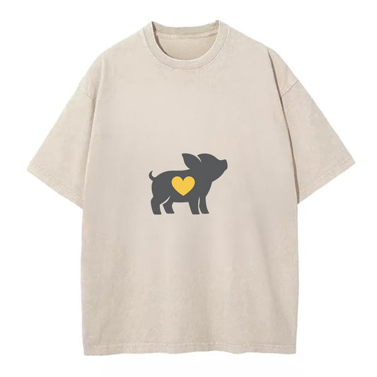 SMALL BUT BRAVE | Tiny piglet silhouette | Big heart within | Courage despite - Vintage T-shirt - Off White