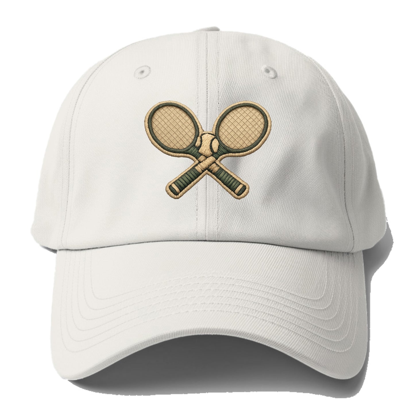 Embroidered patch design - TENNIS RACKET CROSSED - tennis rackets with ball in white - Baseball Cap - Off White