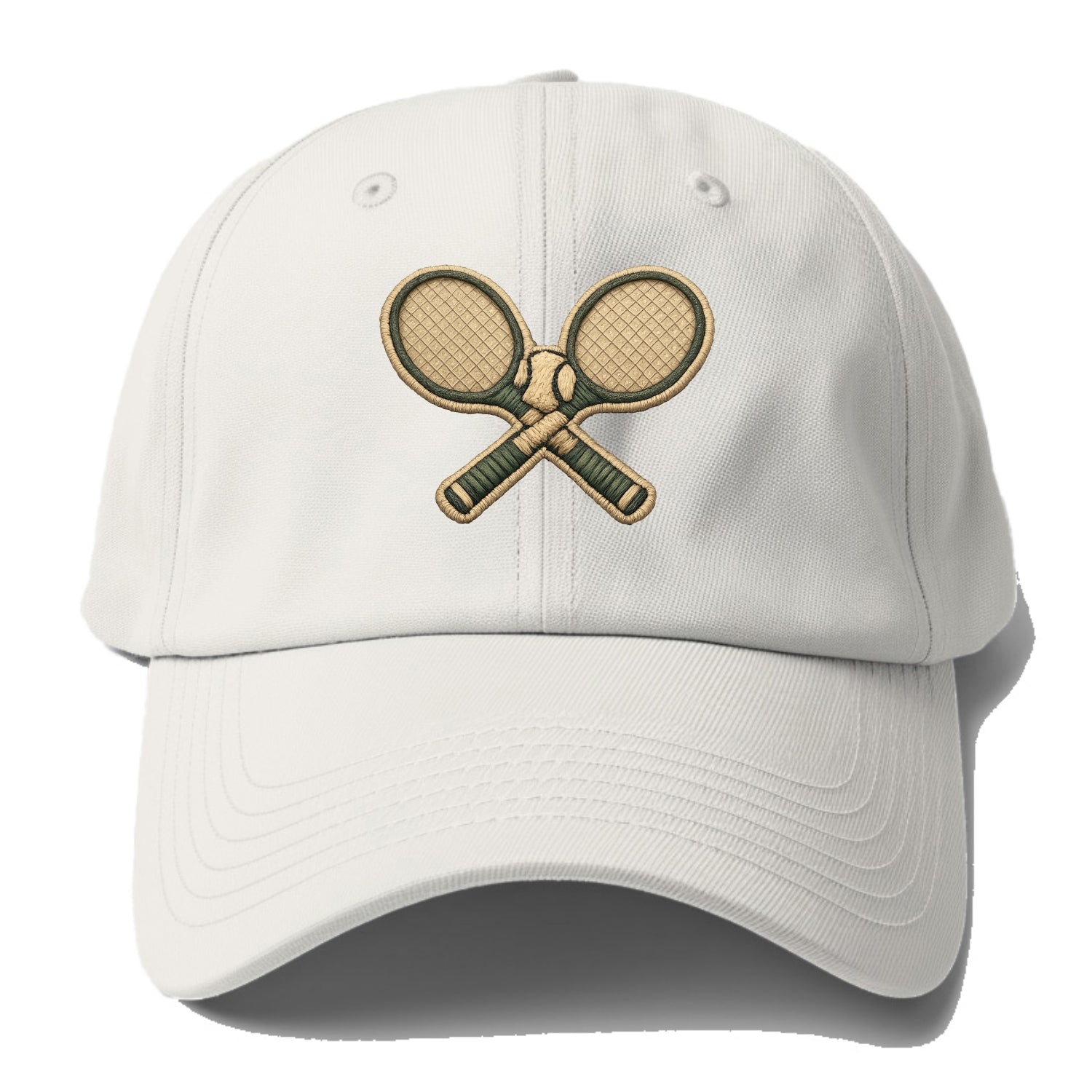 Embroidered patch design - TENNIS RACKET CROSSED - tennis rackets with ball in white - Baseball Cap - Off White