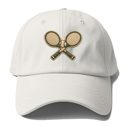 Embroidered patch design - TENNIS RACKET CROSSED - tennis rackets with ball in white - Baseball Cap - Off White