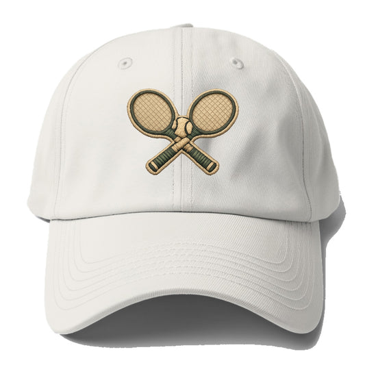 Embroidered patch design - TENNIS RACKET CROSSED - tennis rackets with ball in white - Baseball Cap - Off White